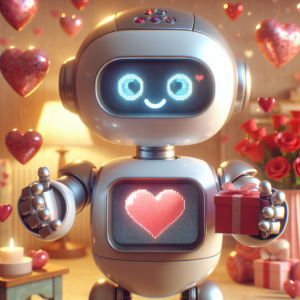 Prompt: A nice cute robot celebrating san Valentine's Day - Dalle 3 - Straico